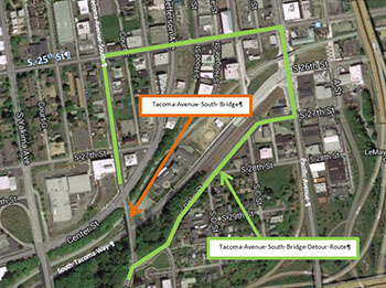 View a larger version of the Tacoma Avenue Bridge detour